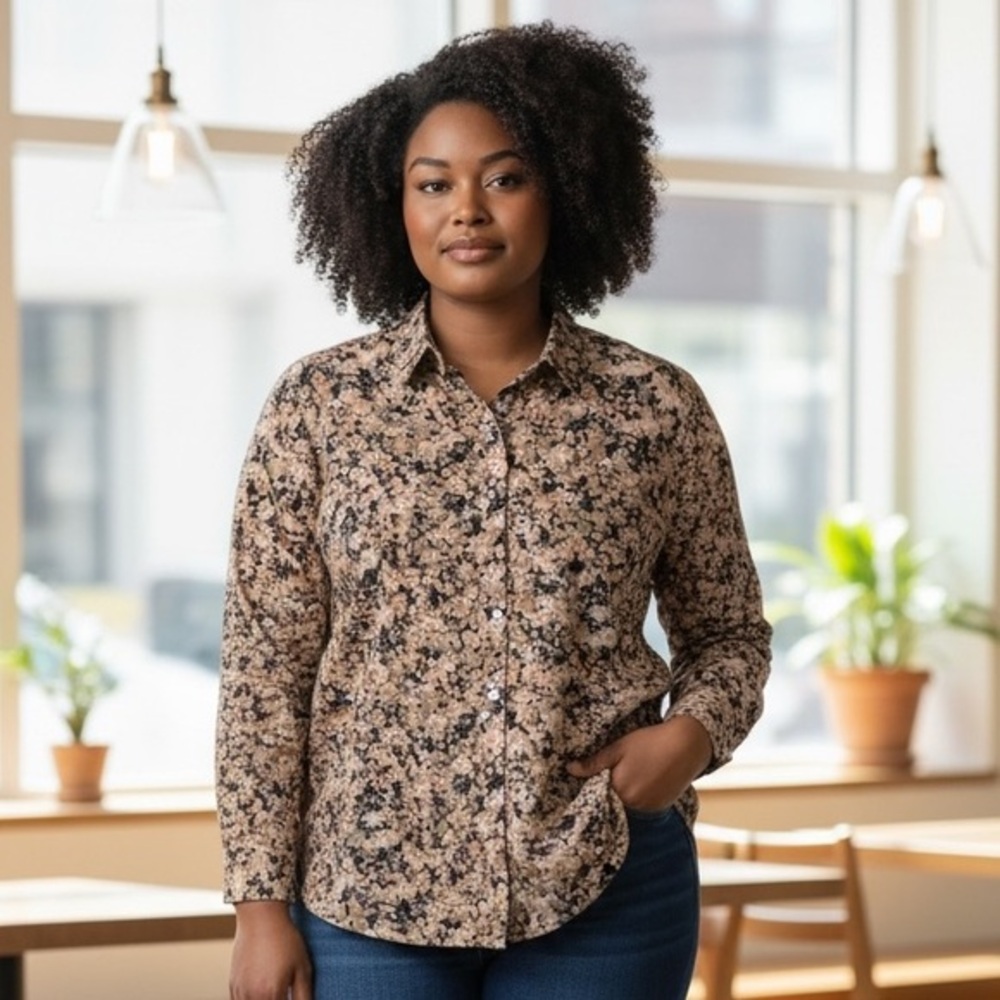 Coldwater Creek crisp  floral cotton no iron oversized button down  2x
